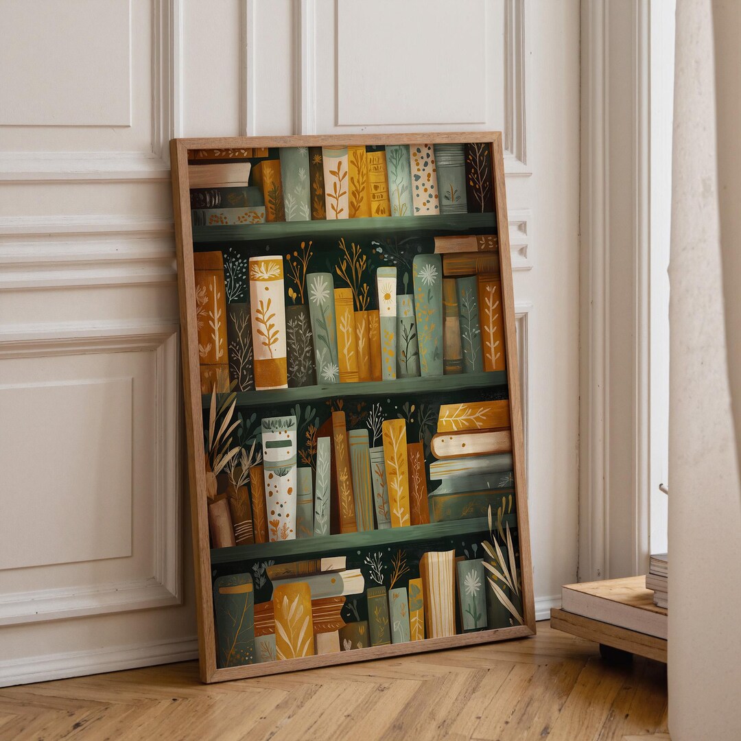 Floral Bookshelf Art Print • Botanical Book Lover Décor • Whimsical ...