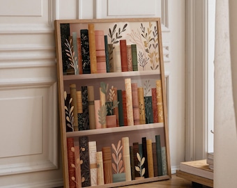 Floral Bookshelf Art Print • Botanical Book Lover Décor • Whimsical Library Wall Art •Bookish Gift • Reading Nook