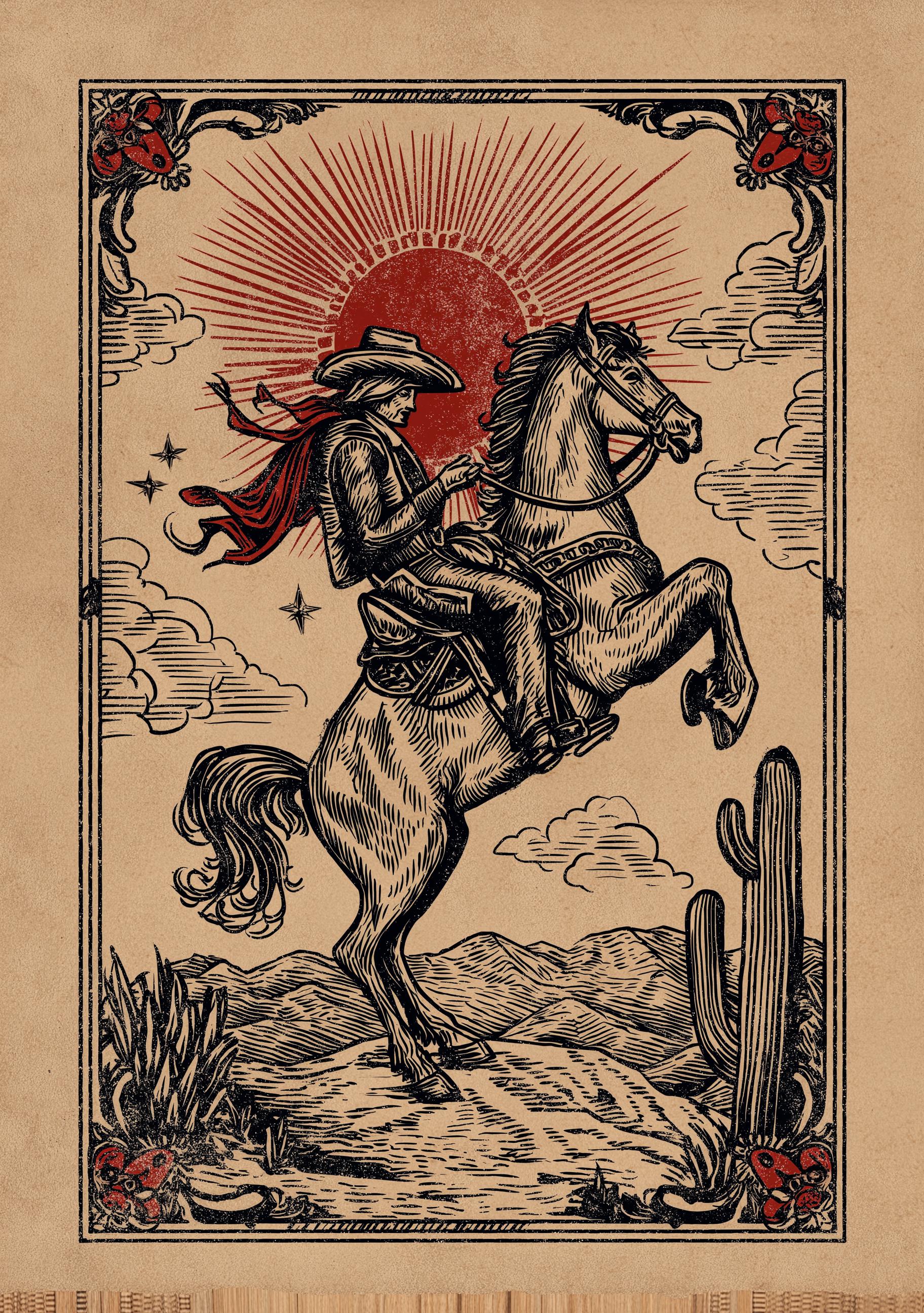 Western Cowboy Horse Rider Poster, Rustic Desert Print, Retro ...