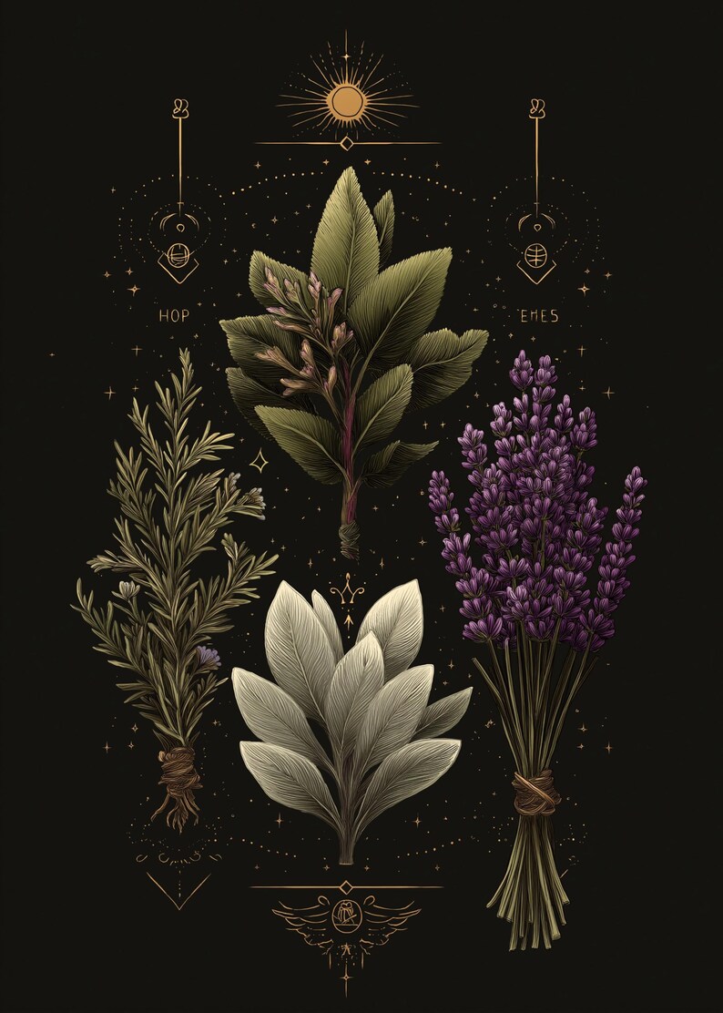Celestial Herbal Print – Botanical Kitchen Witch Wall Art Poster | Astrology Wall Art | Cottagecore | Botanical Poster imagen 7