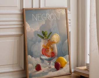 Retro Kitchen Print | Negroni Wall Art | Vintage | Cocktail Print | Cocktail Wall Art Print | Contemporary Art | Negroni Cocktail