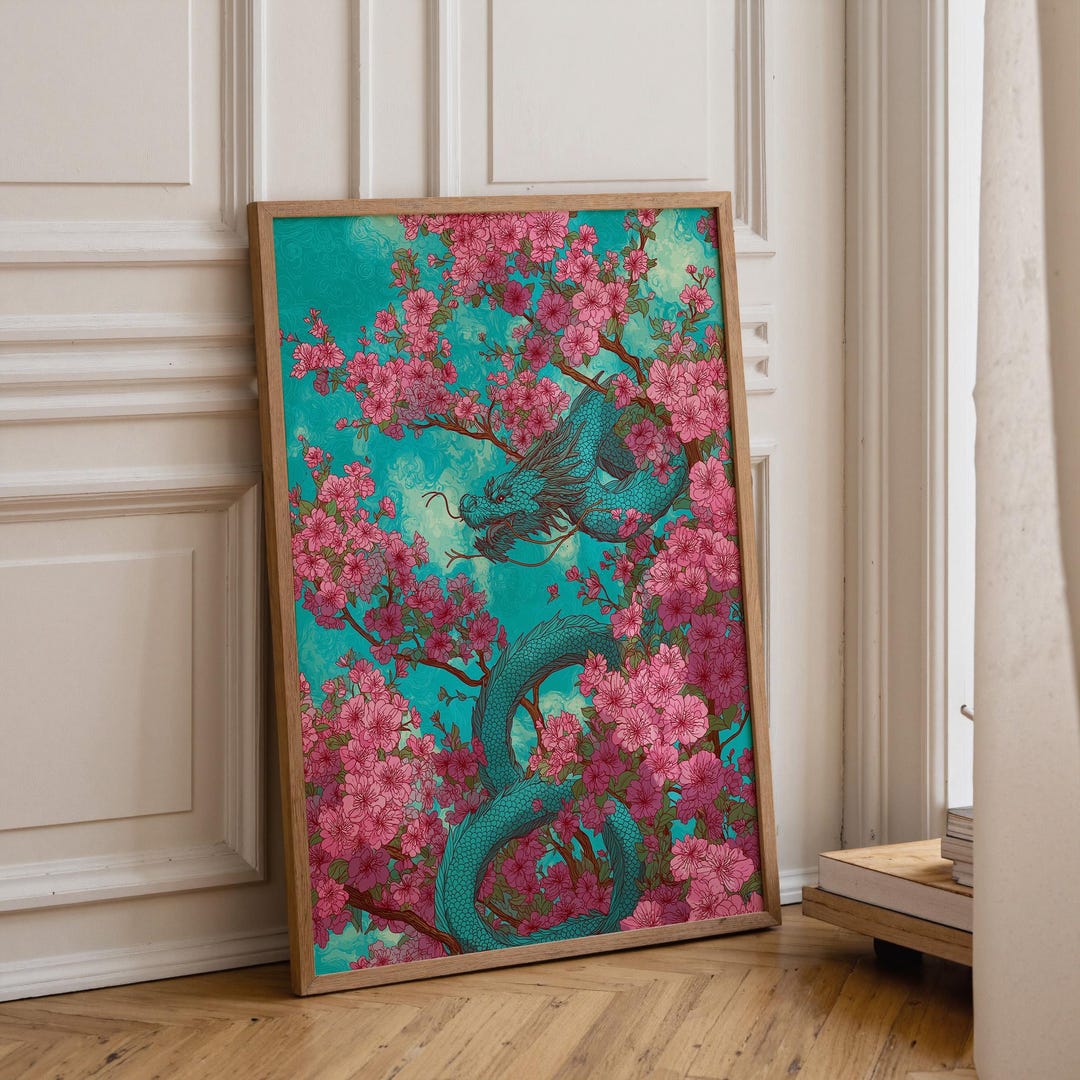 Cherry Blossom Dragon Art Print | Japanese Fantasy Wall Art | Mythical ...