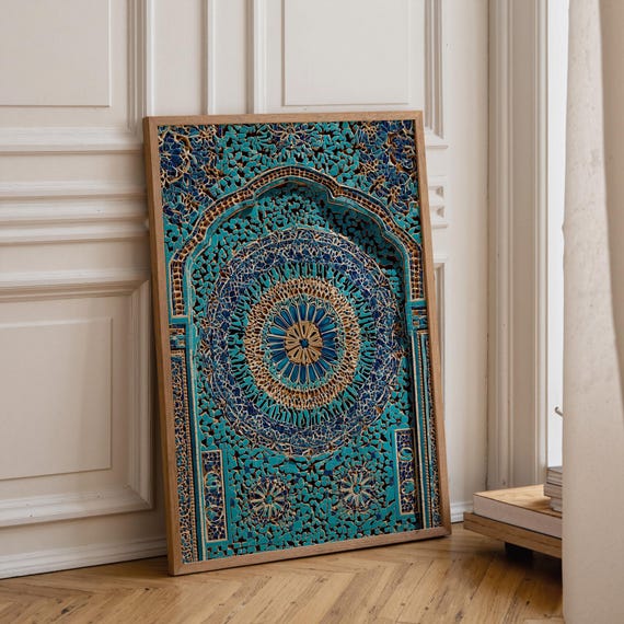 Moroccan Tile Wall Art, Blue Mosaic Arch Print, Moorish Architecture Décor, Mediterranean Tile Poster, Boho Moroccan Wall Décor
