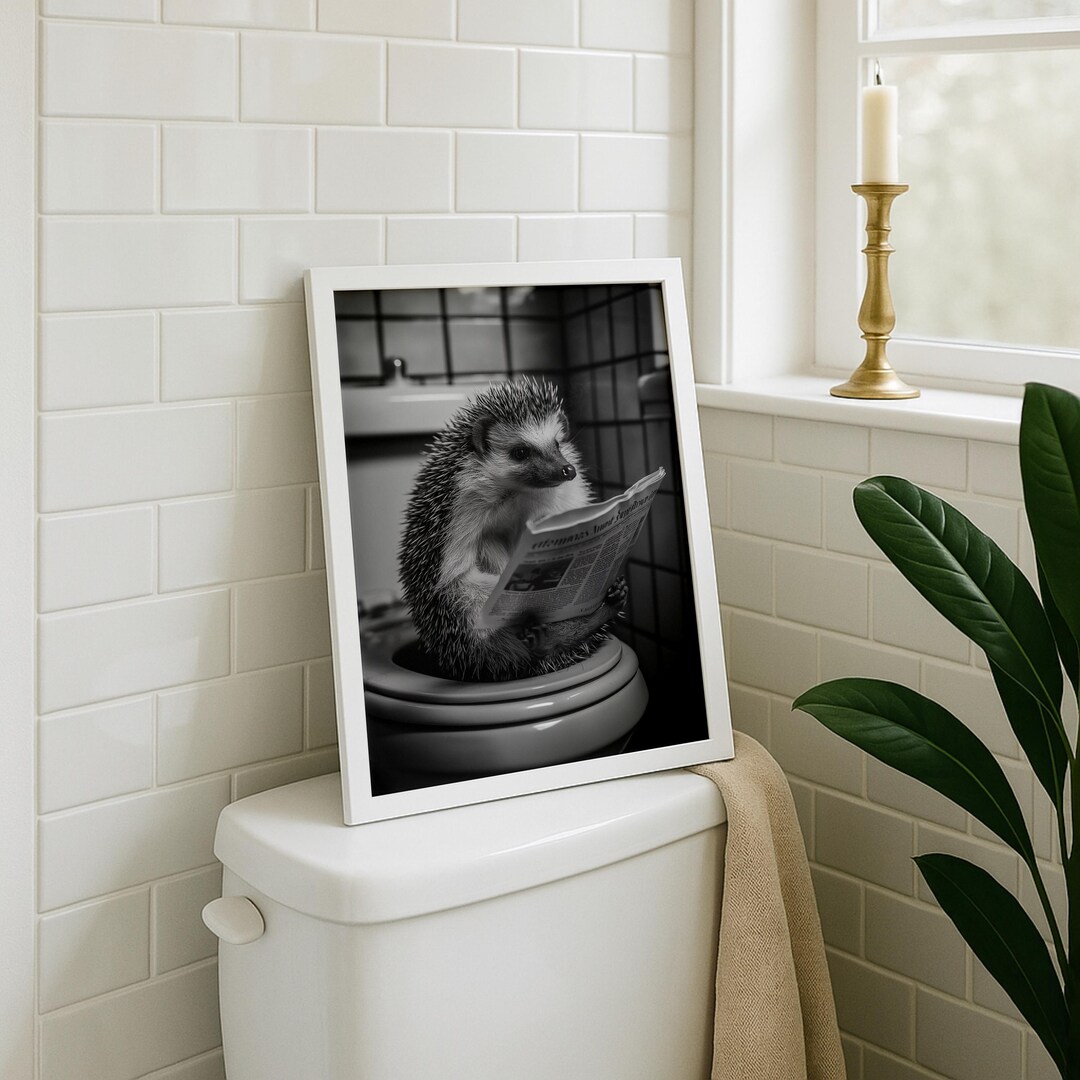 Funny Hedgehog Bathroom Art Print • Humorous Animal Wall Décor ...