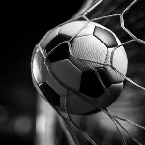 Football Wall Art Print, Soccer Goal Poster, Black White Sports Photography, Football Bedroom Decor, Soccer Ball Net Print (Framed Option) imagen 7
