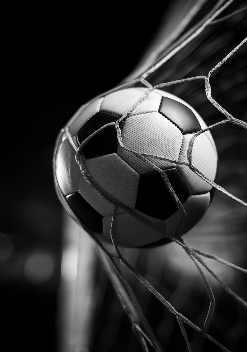 Football Wall Art Print, Soccer Goal Poster, Black White Sports Photography, Football Bedroom Decor, Soccer Ball Net Print (Framed Option) imagen 7