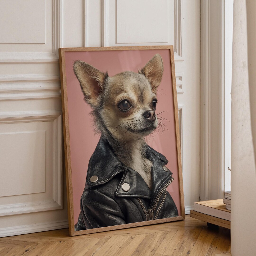 Chihuahua Leather Jacket Art Print • Cool Dog Wall Art • Funny