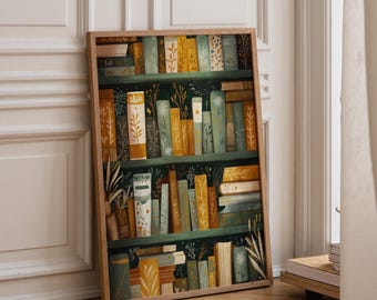 Floral Bookshelf Art Print • Botanical Book Lover Décor • Whimsical Library Wall Art • Bookish Gift • Reading Nook