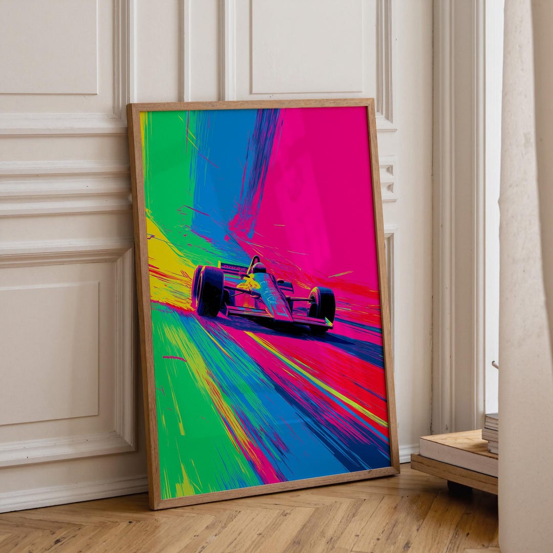 Neon Race Car Pop Art Print, Bold Motorsport Poster, Abstract Artwork ...