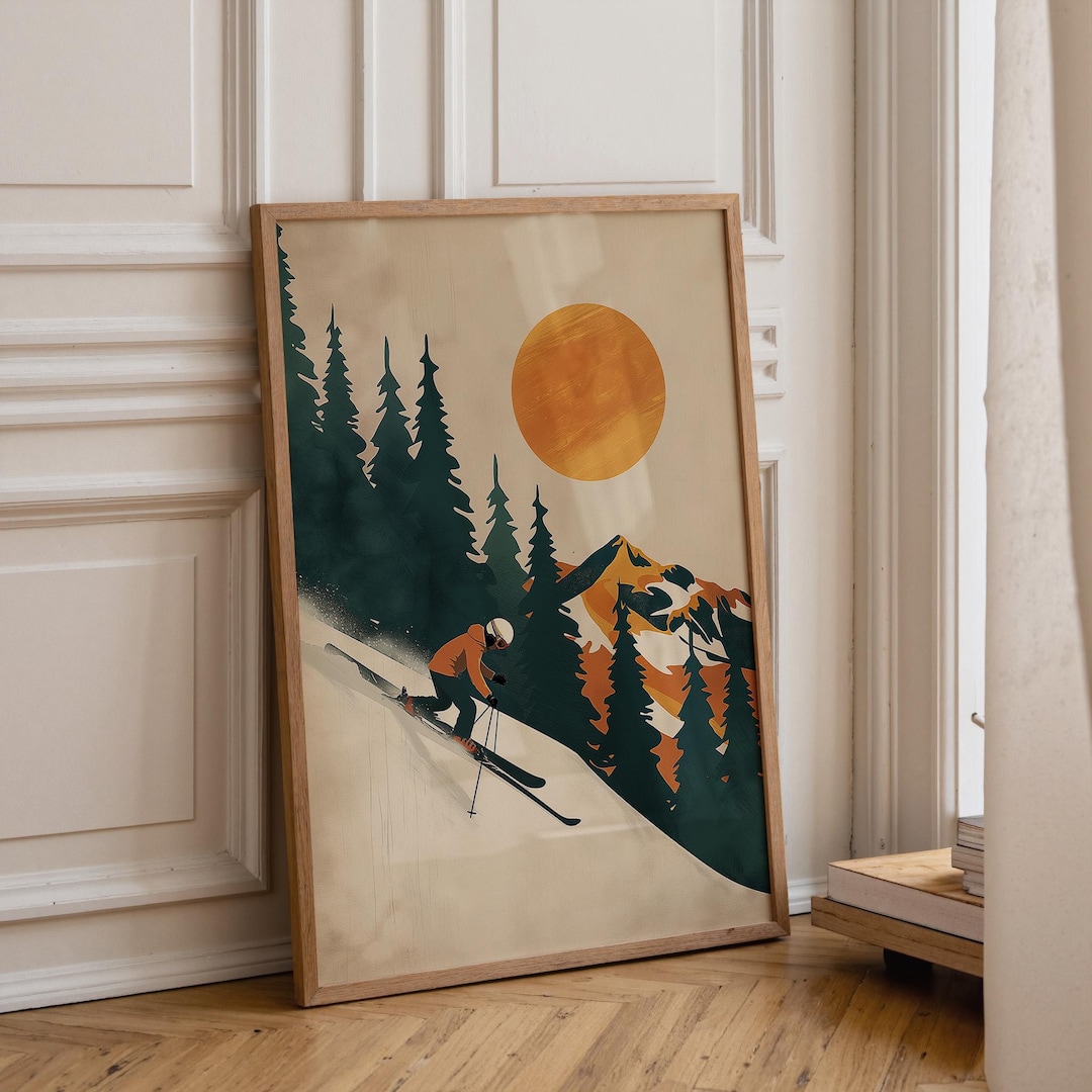 Vintage Ski Poster Wall Art, Retro Skiing Mountain Print, Mid Century ...