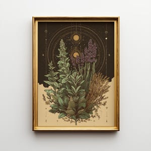 Celestial Herbal Print – Botanical Kitchen Witch Wall Art Poster | Astrology Wall Art | Cottagecore | Botanical Poster image 6