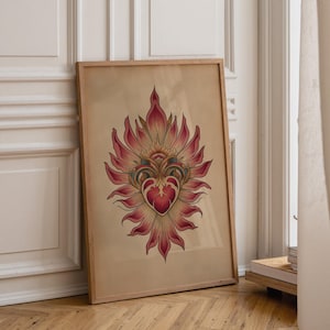 Sacred Heart Tattoo Wall Art Print – Traditional Tattoo Style Poster