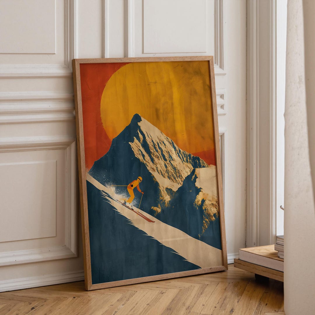 Vintage Ski Poster Wall Art, Retro Skiing Mountain Print, Mid Century ...