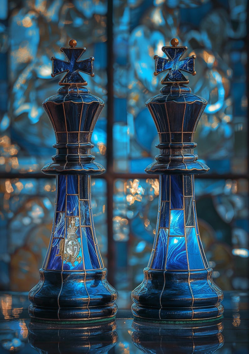 Blue Chess Wall Art Print, Patina Blue King Chess Piece Poster, Luxury ...