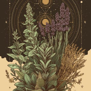 Celestial Herbal Print – Botanical Kitchen Witch Wall Art Poster | Astrology Wall Art | Cottagecore | Botanical Poster image 7