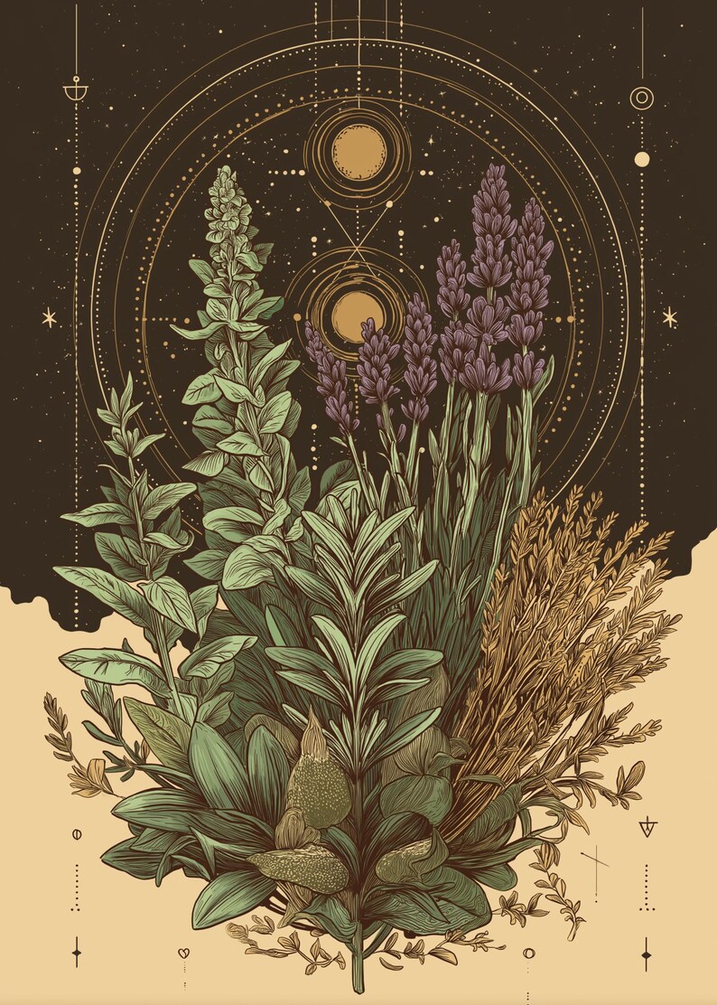 Celestial Herbal Print – Botanical Kitchen Witch Wall Art Poster | Astrology Wall Art | Cottagecore | Botanical Poster image 7