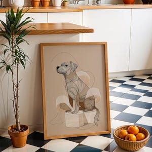 Funny Dog Toilet Paper Art Print • Modern Line Art Dog Illustration • Bathroom Wall Décor • Quirky Pet Lover Gift • Minimalist Dog Poster image 5