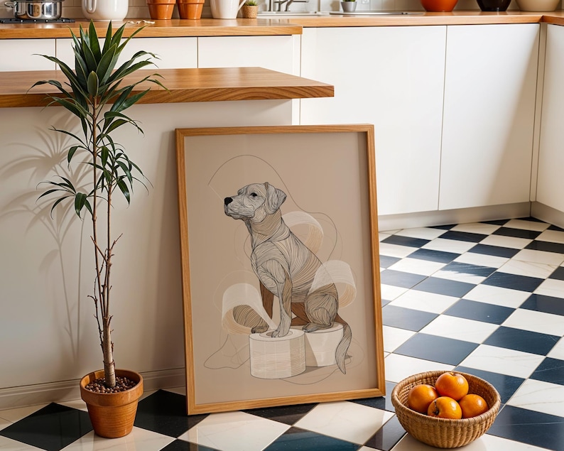 Funny Dog Toilet Paper Art Print • Modern Line Art Dog Illustration • Bathroom Wall Décor • Quirky Pet Lover Gift • Minimalist Dog Poster image 5