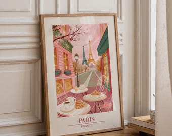 Paris Travel Poster | Vintage French Wall Art | Eiffel Tower Café Illustration | Retro City Print | Parisian Home Décor | European Travel