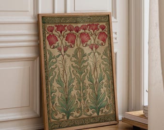 Art Nouveau Thistle Botanical Print, William Morris Style Floral Wall Art, Vintage Botanical Poster, Antique Flower Illustration