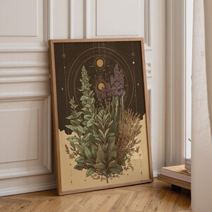 Celestial Herbal Print – Botanical Kitchen Witch Wall Art Poster | Astrology Wall Art | Cottagecore | Botanical Poster image 1