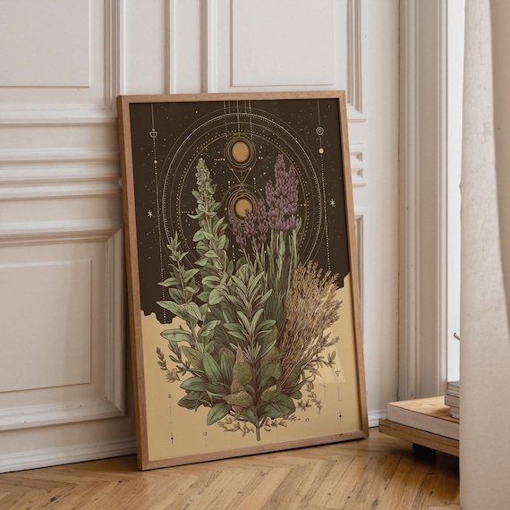 Celestial Herbal Print – Botanical Kitchen Witch Wall Art Poster | Astrology Wall Art | Cottagecore | Botanical Poster