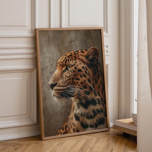 Leopard Wall Art Print, Neutral Safari Animal Décor, Big Cat Portrait Poster, Wildlife Photography Style Wall Art KWC