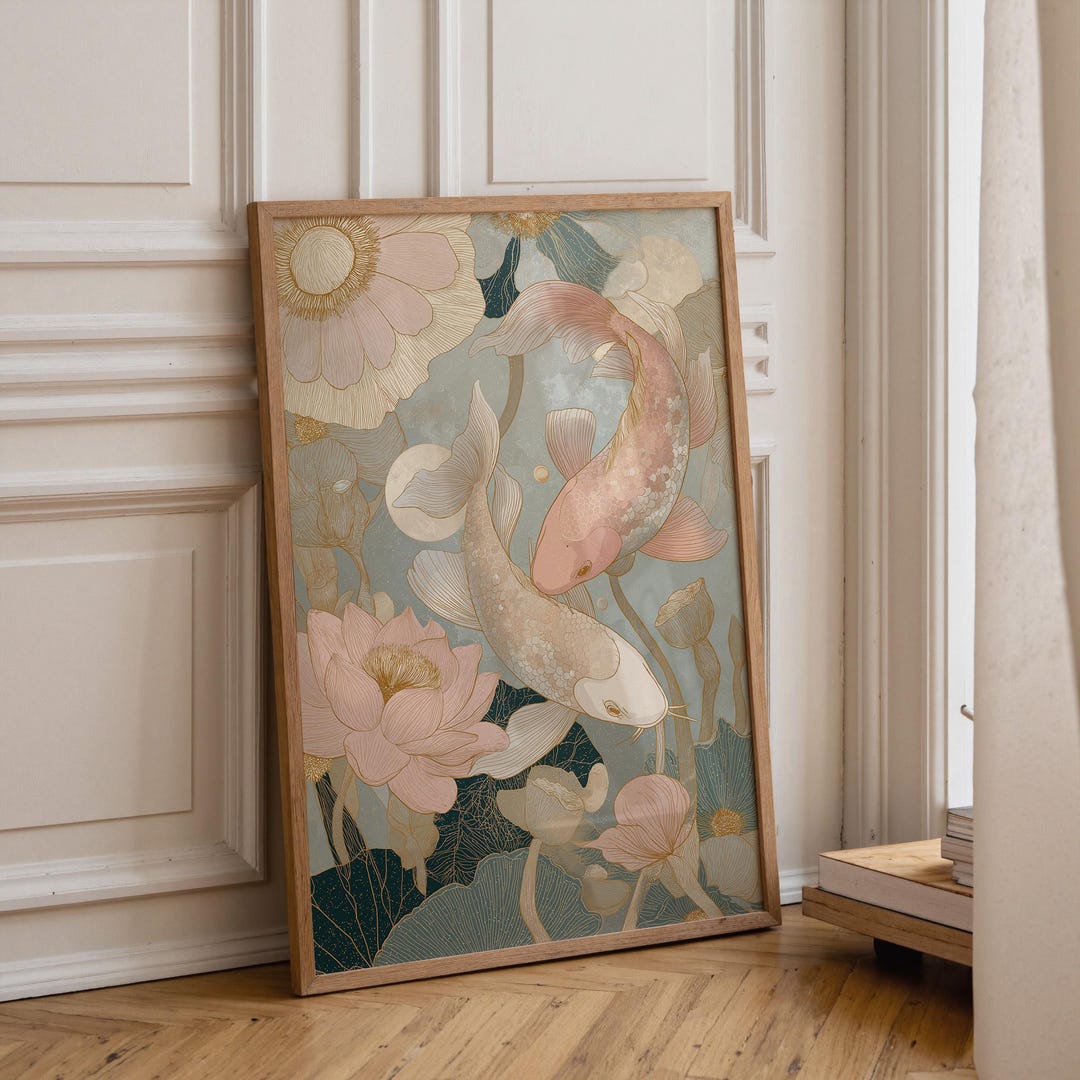 Japanese Koi Fish Wall Art | Lotus Flower Print | Tranquil Zen Home ...
