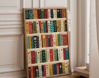 Floral Bookshelf Art Print, Botanical Book Lover Décor, Whimsical Library Wall Art, Bookish Gift, Reading Nook