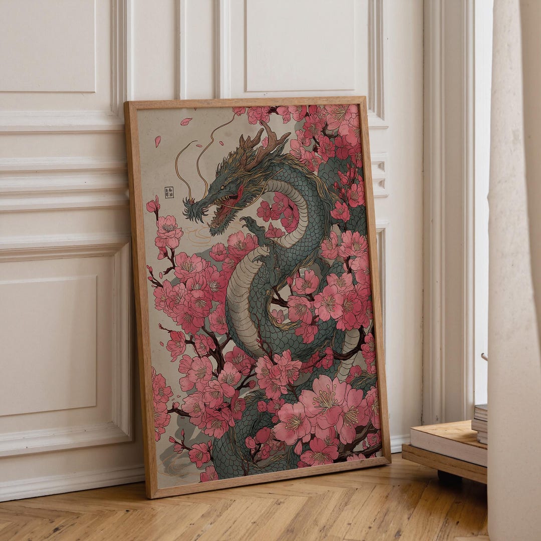 Cherry Blossom Dragon Art Print | Japanese Fantasy Wall Art | Mythical ...