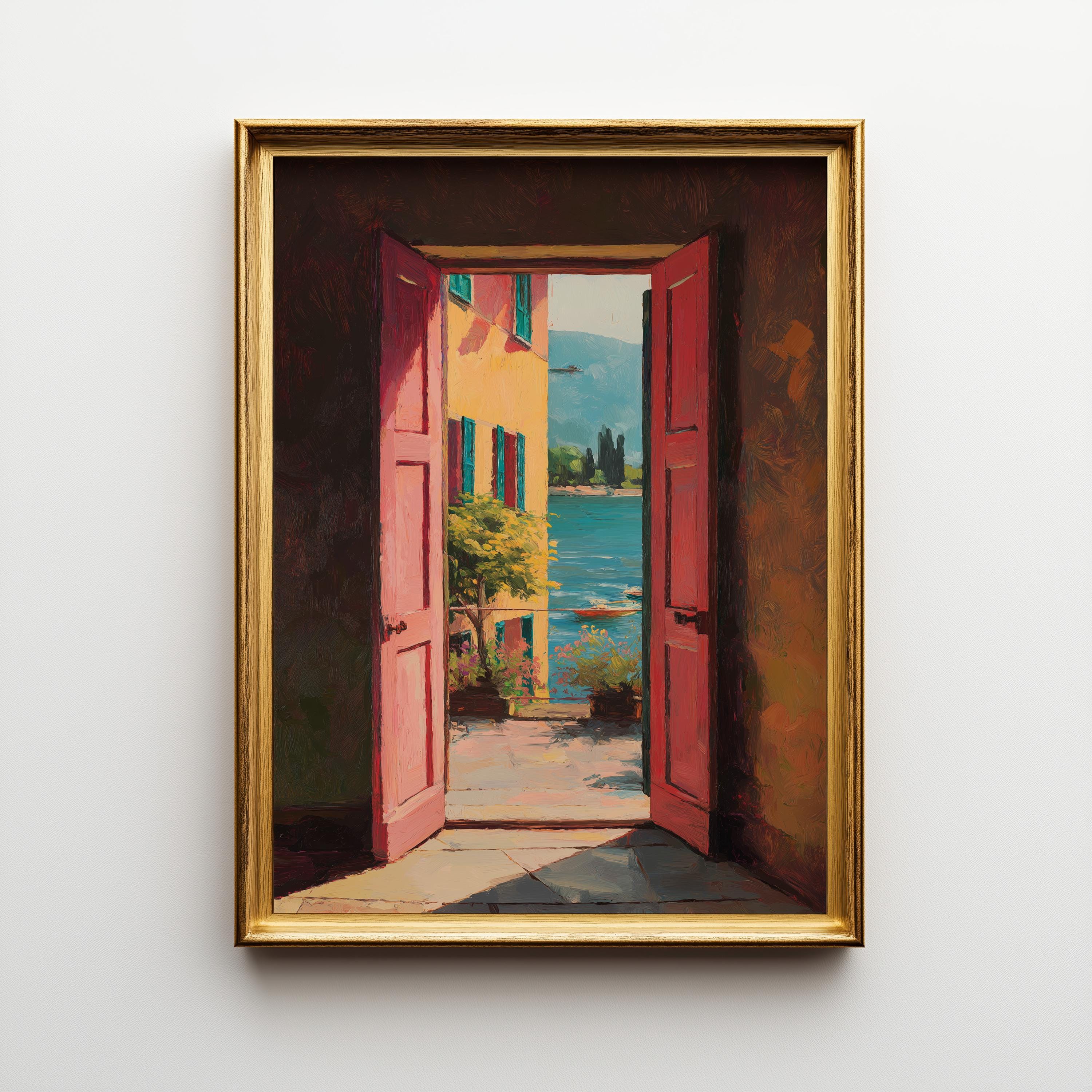 Mediterranean Window View Art Print • Scenic Coastal Painting Wall Art ...