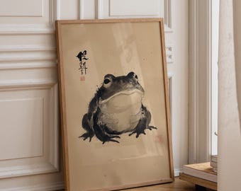 Zen Frog Ink Painting • Minimalist Japanese Sumi-e Art Print