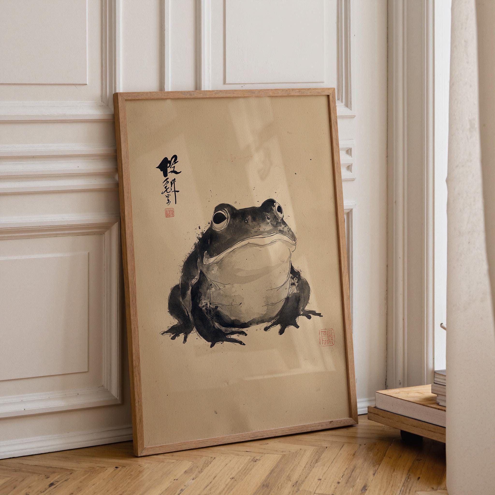 Zen Frog Ink Painting • Minimalist Japanese Sumi-e Art Print