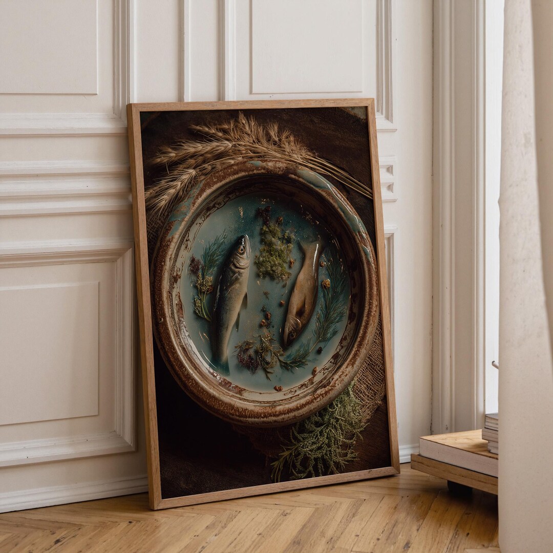 Kitchen Fish Poster Fish Wall Art | Rustic Food Still Life Print | Farmhouse Kitchen Poster ...