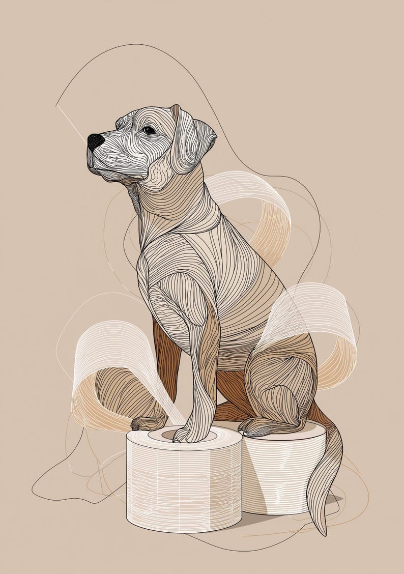 Funny Dog Toilet Paper Art Print • Modern Line Art Dog Illustration • Bathroom Wall Décor • Quirky Pet Lover Gift • Minimalist Dog Poster image 6