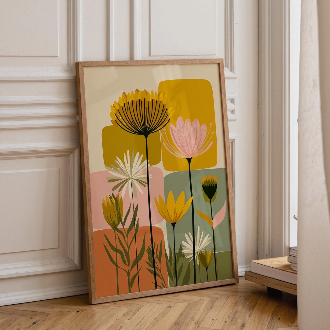 Mid Century Modern Floral Print, Retro Abstract Flower Wall Art ...