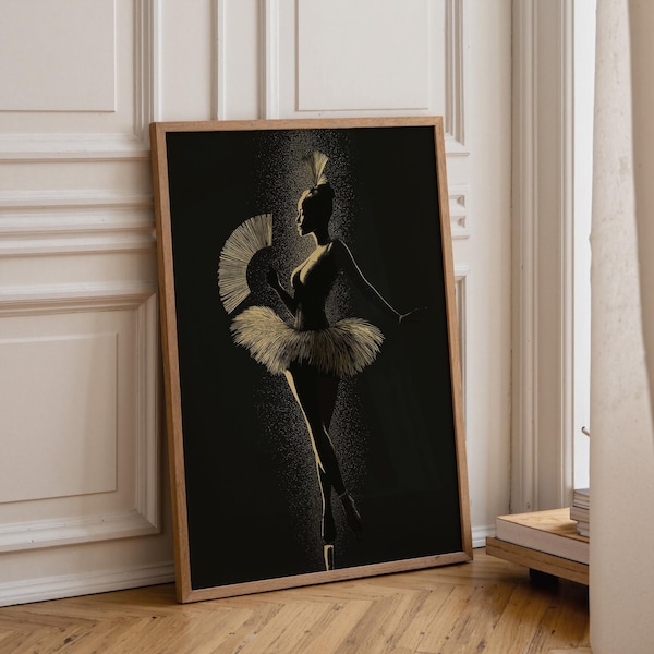 Black and Gold Silhouette Art Poster  Print – Vintage Glamour Poster – Burlesque Décor – Vintage Showgirl Art – Retro dancer - Ballet KWC