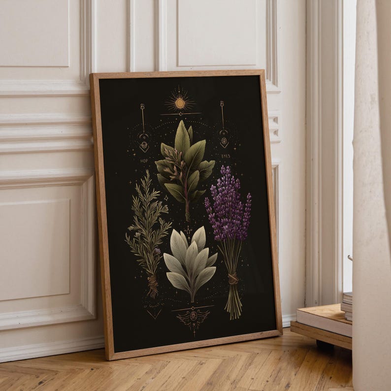 Celestial Herbal Print – Botanical Kitchen Witch Wall Art Poster | Astrology Wall Art | Cottagecore | Botanical Poster imagen 1