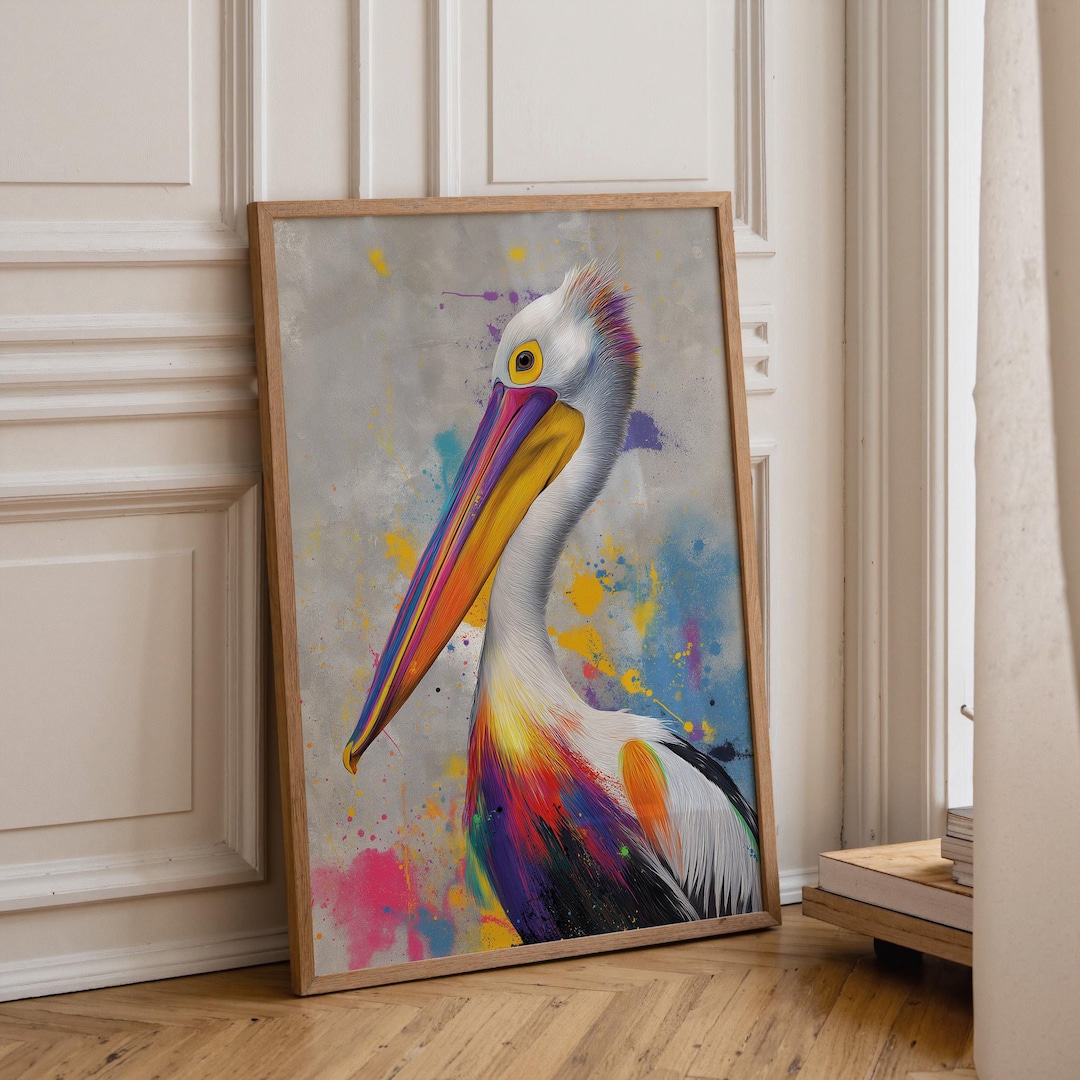 Colorful Pelican Wall Art, Abstract Coastal Bird Print, Beach House ...
