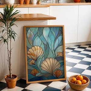 Stained Glass Seashell Wall Art, Coastal Ocean Illustration, Nautical Beach Décor, Art Nouveau imagen 2