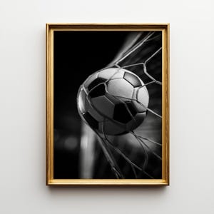 Football Wall Art Print, Soccer Goal Poster, Black White Sports Photography, Football Bedroom Decor, Soccer Ball Net Print (Framed Option) imagen 6