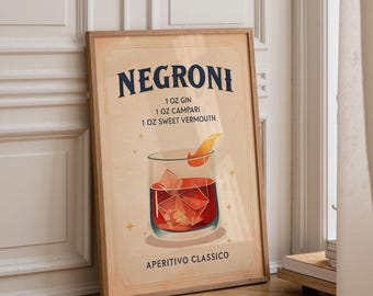 Retro Kitchen Print | Negroni Wall Art | Vintage | Cocktail Print | Retro Wine Wall Art Print | Contemporary Art | Abstract