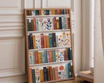Floral Bookshelf Art Print • Botanical Book Lover Décor • Whimsical Library Wall Art •Bookish Gift • Reading Nook