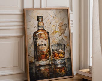 Whiskey Bottle Wall Art | Bar Décor Print | Whiskey Lover Gift | Vintage Liquor Artwork | Rustic Home Bar