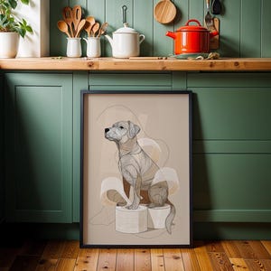 Funny Dog Toilet Paper Art Print • Modern Line Art Dog Illustration • Bathroom Wall Décor • Quirky Pet Lover Gift • Minimalist Dog Poster image 4