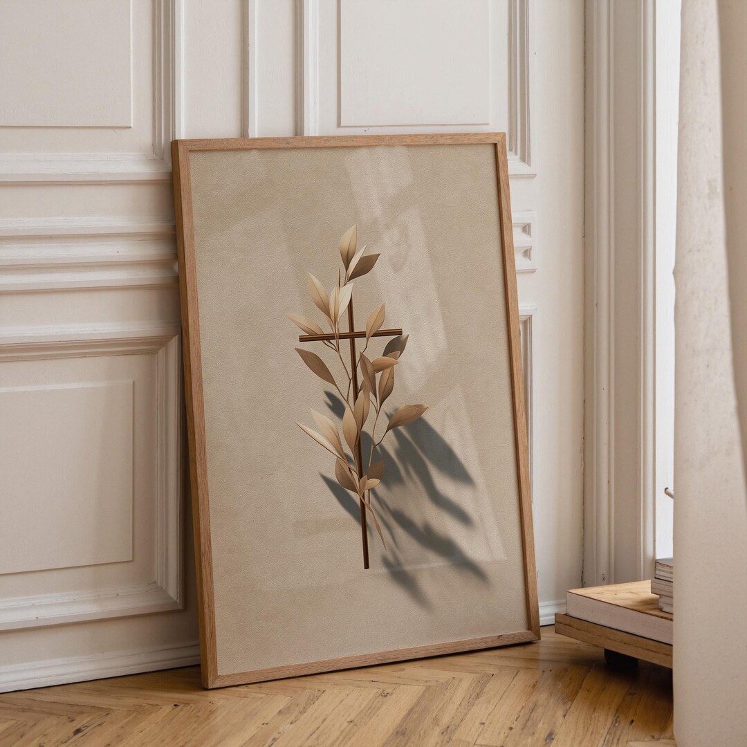 Christian Wall Art Print | Botanical Cross Artwork | Neutral Faith Home ...