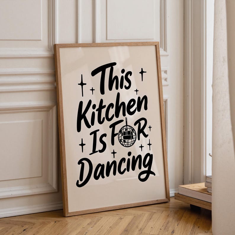 This Kitchen is for Dancing Poster | Kitchen Quote Poster | Wall Art | Funny Quote | Funny wall art | Kitchen wall art | Black image 1