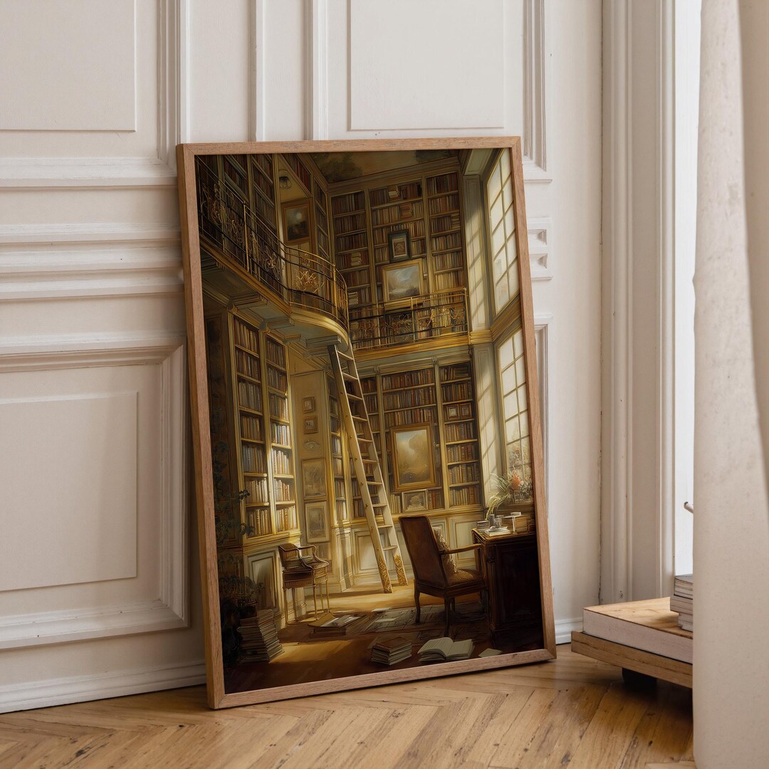 Luxury Library Wall Art, Vintage Study Room Print, Dark Academia Décor ...