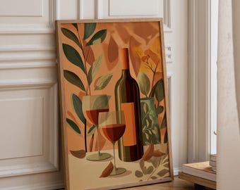 Autumn Wine Bottle Print | Rustic Fall Floral Kitchen Wall Art Poster | Autumn Wall Art Print | Fall Art | Kitchen Wall Art
