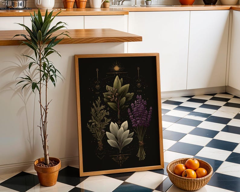Celestial Herbal Print – Botanical Kitchen Witch Wall Art Poster | Astrology Wall Art | Cottagecore | Botanical Poster